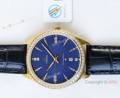 Swiss Copy Omega Constellation 8215 Watches Yellow Gold Blue Dial